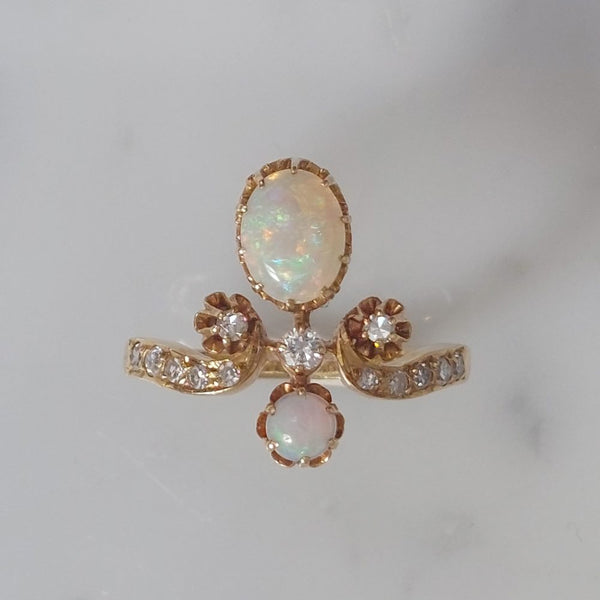 Edwardian Style Opal and Diamond Tiara Ring