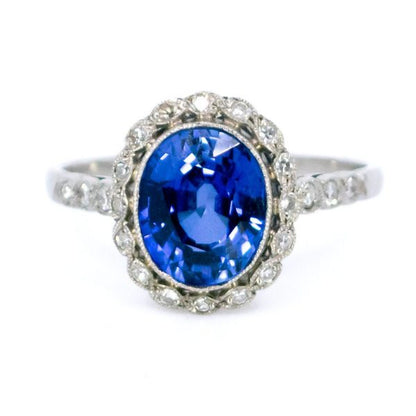 Edwardian Style Tanzanite and Diamond Cluster Ring
