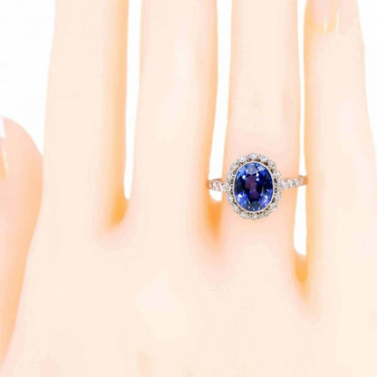 Edwardian Style Tanzanite and Diamond Cluster Ring