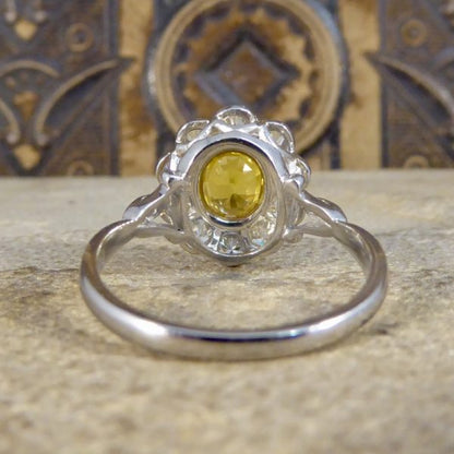 Edwardian Style Yellow Sapphire and Diamond Cluster Ring