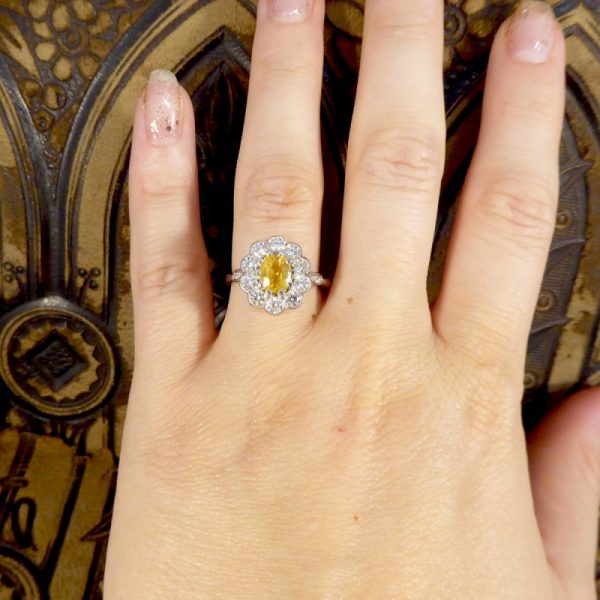 Edwardian Style Yellow Sapphire and Diamond Cluster Ring
