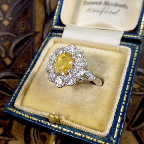 Edwardian Style Yellow Sapphire and Diamond Cluster Ring