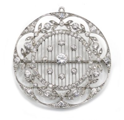 Antique Edwardian pendant brooch lace open work round