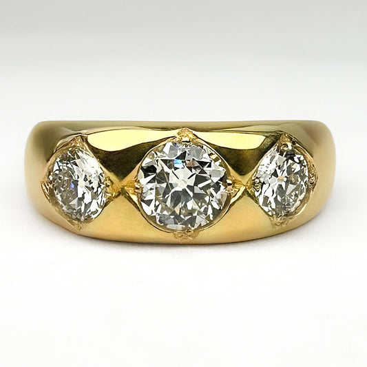 Edwardian Antique 3 Stone Diamond Gypsy Ring.