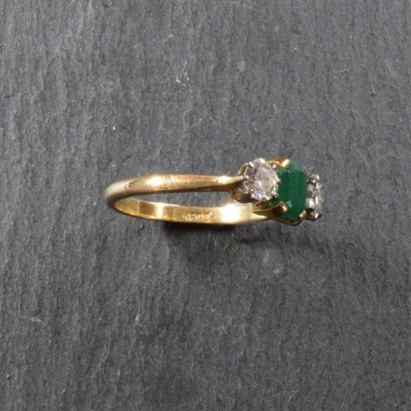 Vintage Emerald and Diamond Three Stone Ring in 18ct Gold