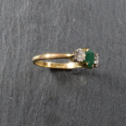 Vintage Emerald and Diamond Three Stone Ring in 18ct Gold