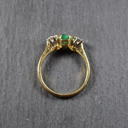 Vintage Emerald and Diamond Three Stone Ring in 18ct Gold