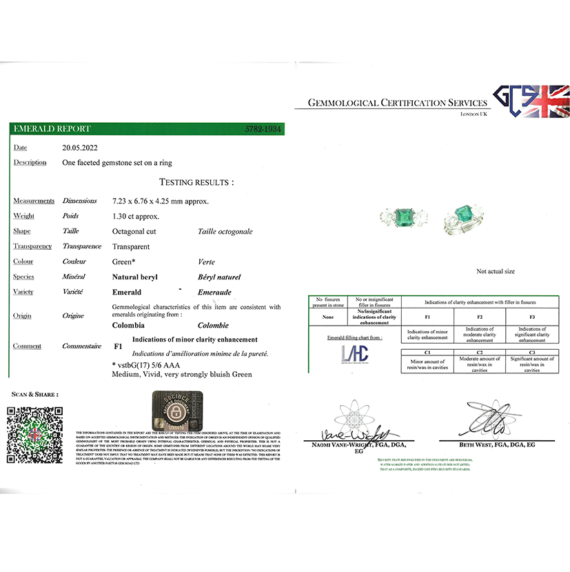 Certified 1.30ct Colombian Emerald and Diamond Three Stone Engagement Ring