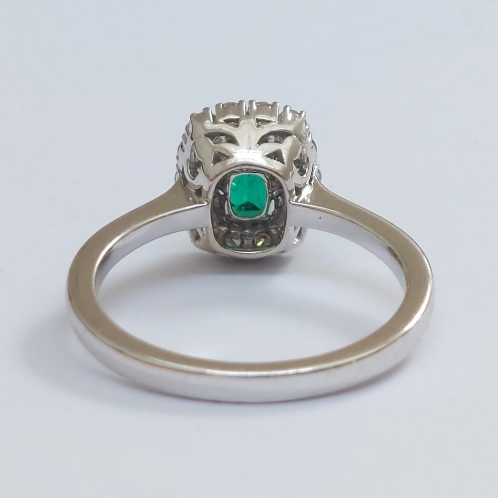 Emerald Cut Emerald and Diamond Cluster Ring in 18ct Gold, 1.13 carats