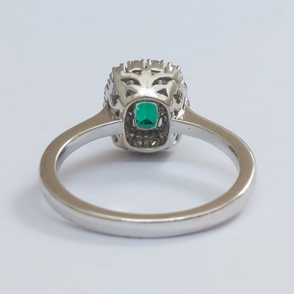 Emerald Cut Emerald and Diamond Cluster Ring in 18ct Gold, 1.13 carats