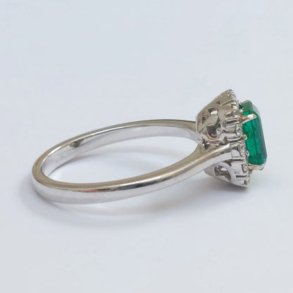 Emerald Cut Emerald and Diamond Cluster Ring in 18ct Gold, 1.13 carats