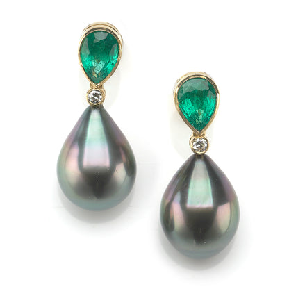 Emerald Diamond and Tahitian Pearl Earrings