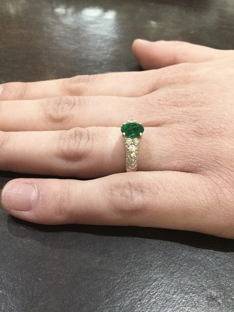Oval Emerald and Diamond Engagement Ring