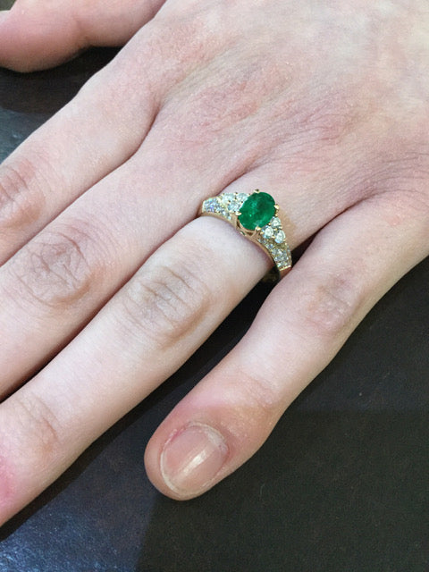 Oval Emerald and Diamond Engagement Ring