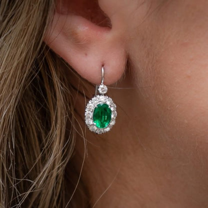Emerald and Diamond Cluster Earrings