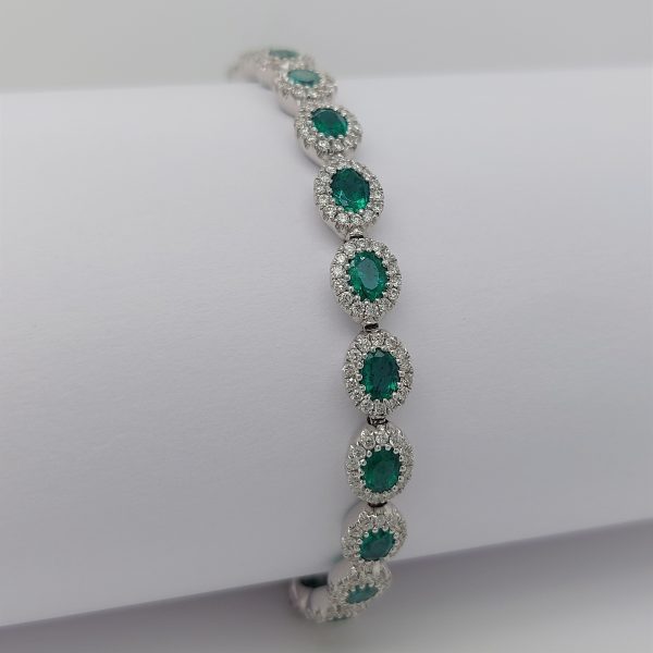 4.25ct Emerald and Diamond Cluster Line Bracelet