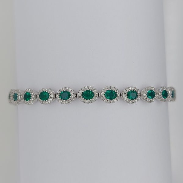 4.25ct Emerald and Diamond Cluster Line Bracelet