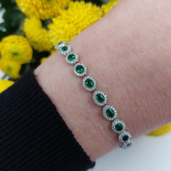 4.25ct Emerald and Diamond Cluster Line Bracelet