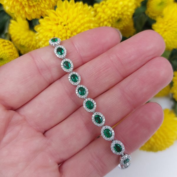 4.25ct Emerald and Diamond Cluster Line Bracelet