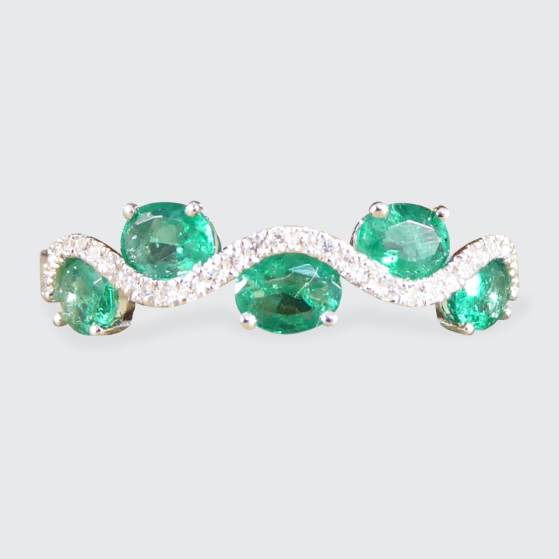Emerald and Diamond Lazy River Band Ring