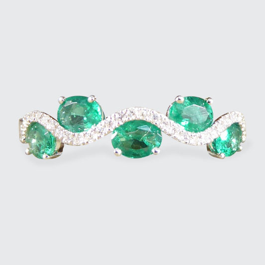 Emerald and Diamond Lazy River Band Ring