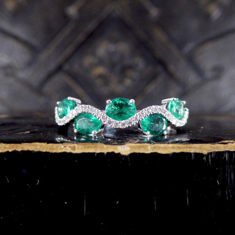 Emerald and Diamond Lazy River Band Ring