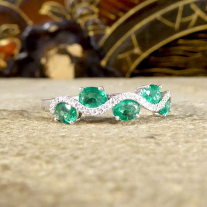 Emerald and Diamond Lazy River Band Ring