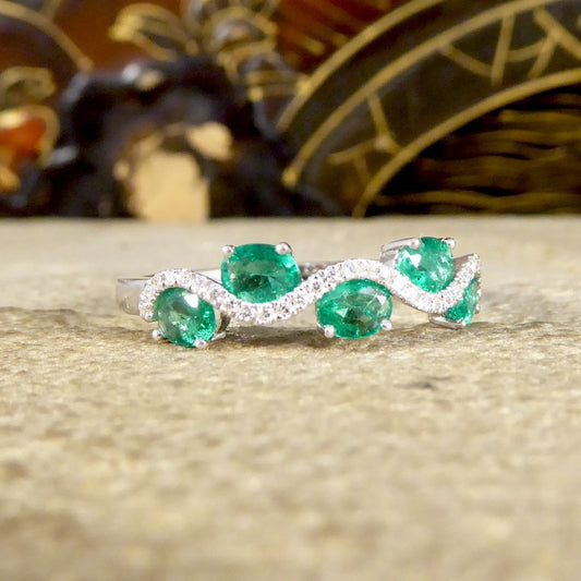 Emerald and Diamond Lazy River Band Ring