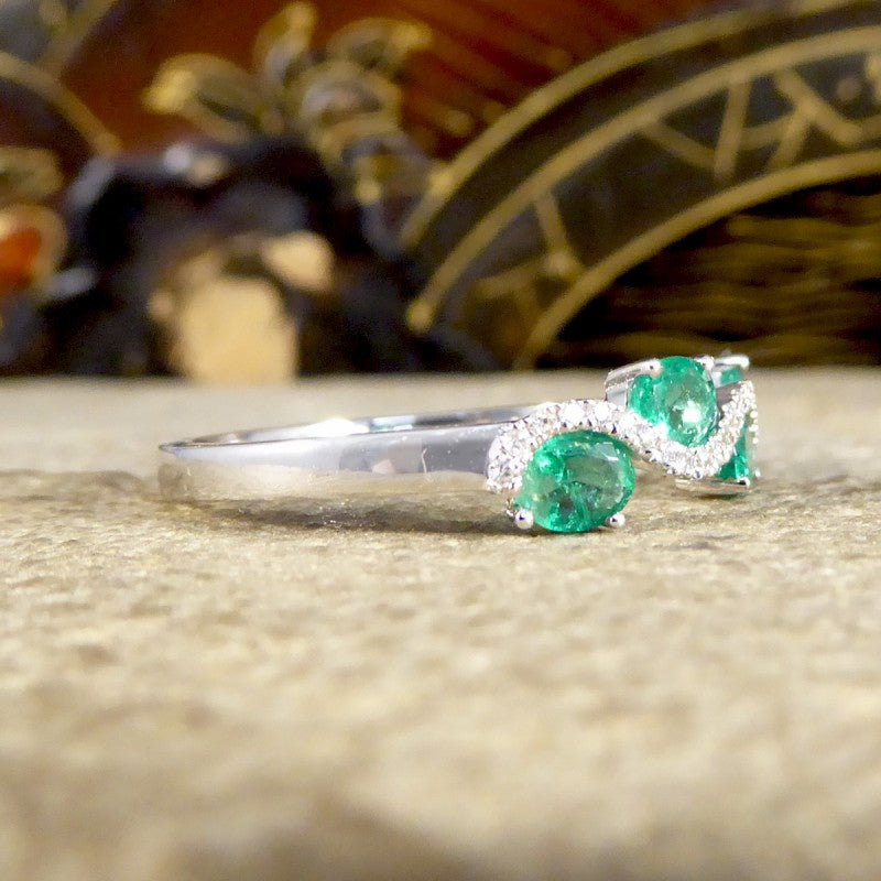 Emerald and Diamond Lazy River Band Ring
