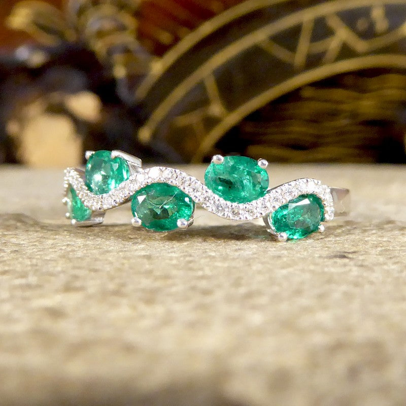 Emerald and Diamond Lazy River Band Ring