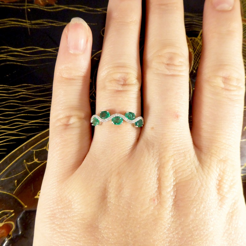 Emerald and Diamond Lazy River Band Ring