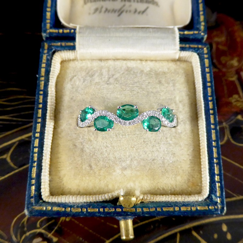 Emerald and Diamond Lazy River Band Ring