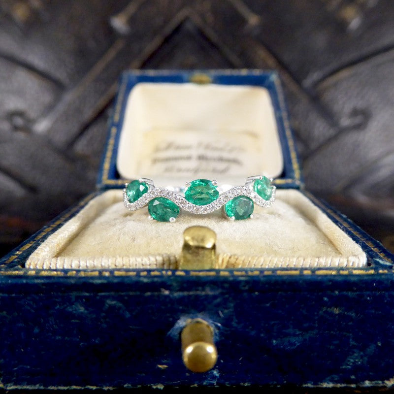 Emerald and Diamond Lazy River Band Ring