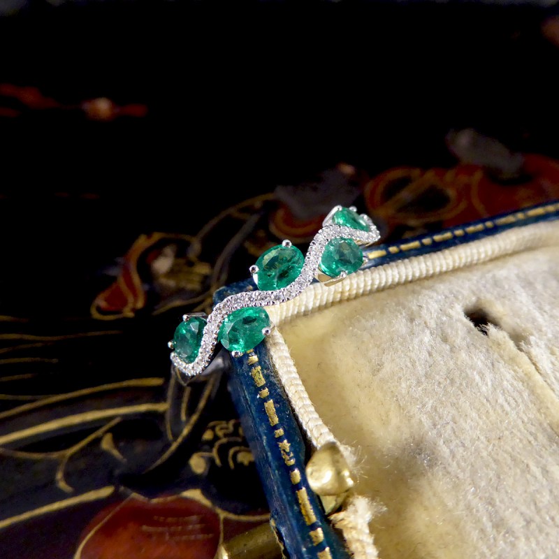 Emerald and Diamond Lazy River Band Ring