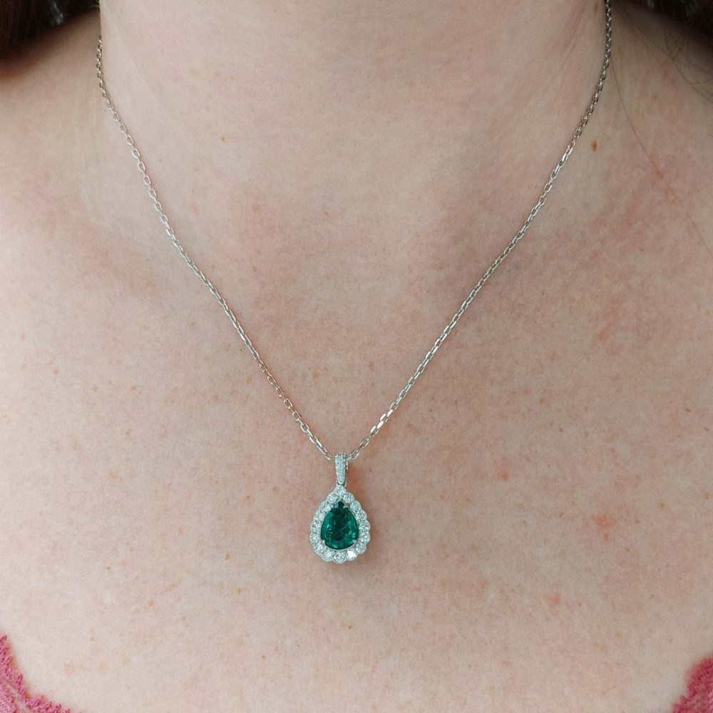 Emerald and Diamond Pear Shaped Cluster Pendant