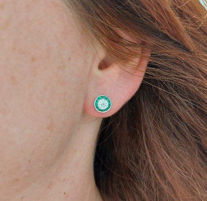 Emerald and Diamond Target Cluster Earrings