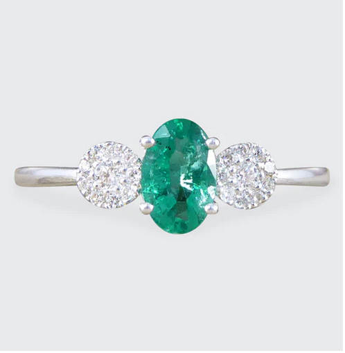 Emerald and Diamond Three Stone Ring, 0.49ct