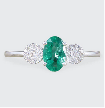 Emerald and Diamond Three Stone Ring, 0.49ct