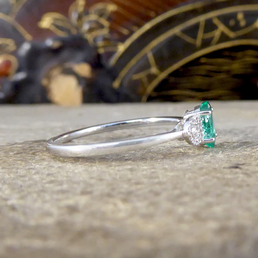 Emerald and Diamond Three Stone Ring, 0.49ct
