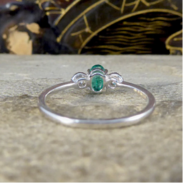Emerald and Diamond Three Stone Ring, 0.49ct