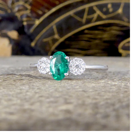 Emerald and Diamond Three Stone Ring, 0.49ct