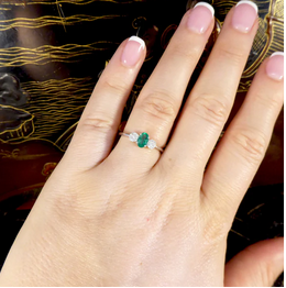 Emerald and Diamond Three Stone Ring, 0.49ct