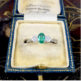 Emerald and Diamond Three Stone Ring, 0.49ct