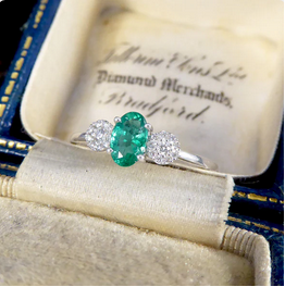 Emerald and Diamond Three Stone Ring, 0.49ct