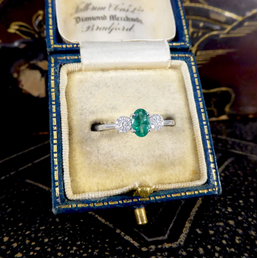 Emerald and Diamond Three Stone Ring, 0.49ct