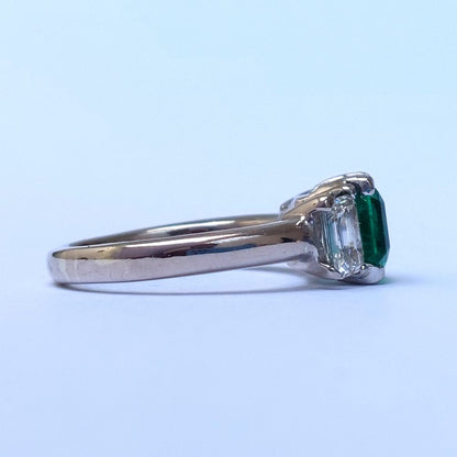 1.65ct Emerald and Diamond Three Stone Ring