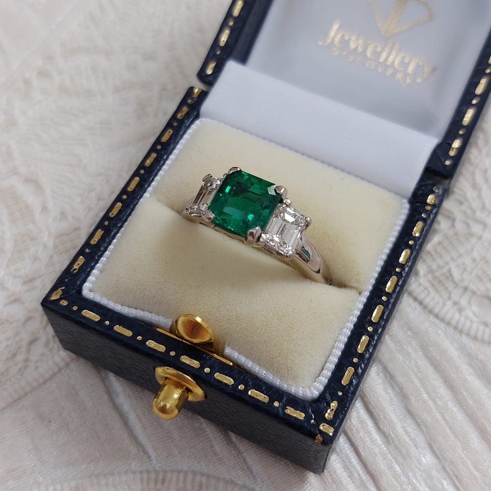 1.65ct Emerald and Diamond Three Stone Ring