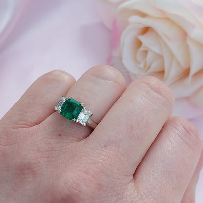 1.65ct Emerald and Diamond Three Stone Ring