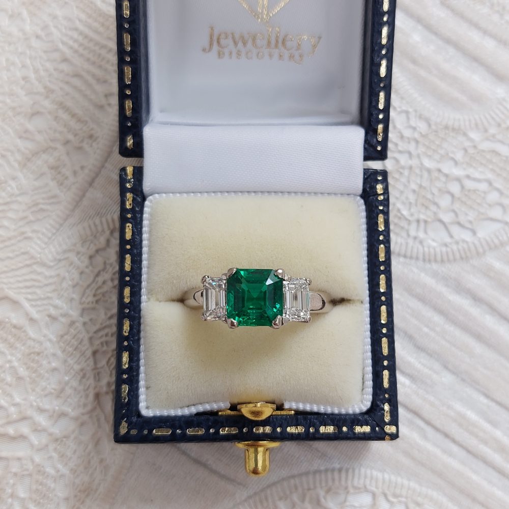 Emerald and Diamond Three Stone Ring TZ6