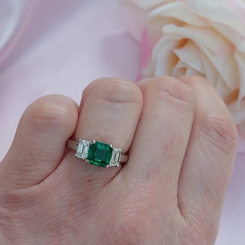 1.65ct Emerald and Diamond Three Stone Ring